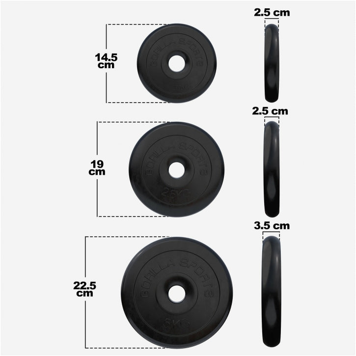 Vægtskiver GUMMI Støbejern 4x5 kg 2x2,5 kg 2x1,25 kg