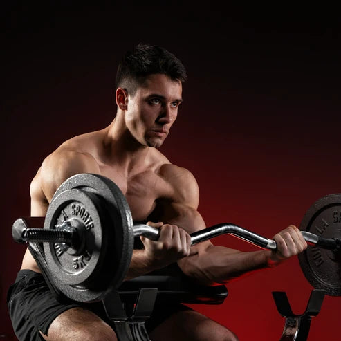 Biceps Curlbænk, Curlstang Og Vægte Total 25 Kg