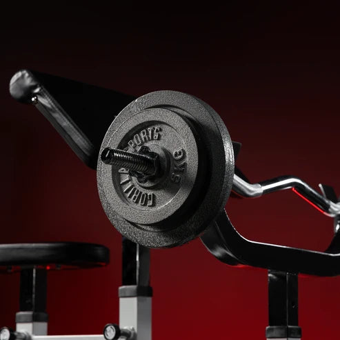 Biceps Curlbænk, Curlstang Og Vægte Total 25 Kg
