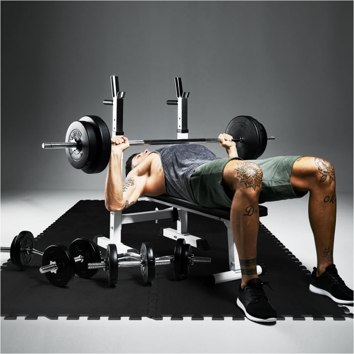 Bænkpres WHITE Vægtstang Curlstang Håndvægte Gulv 100 kg