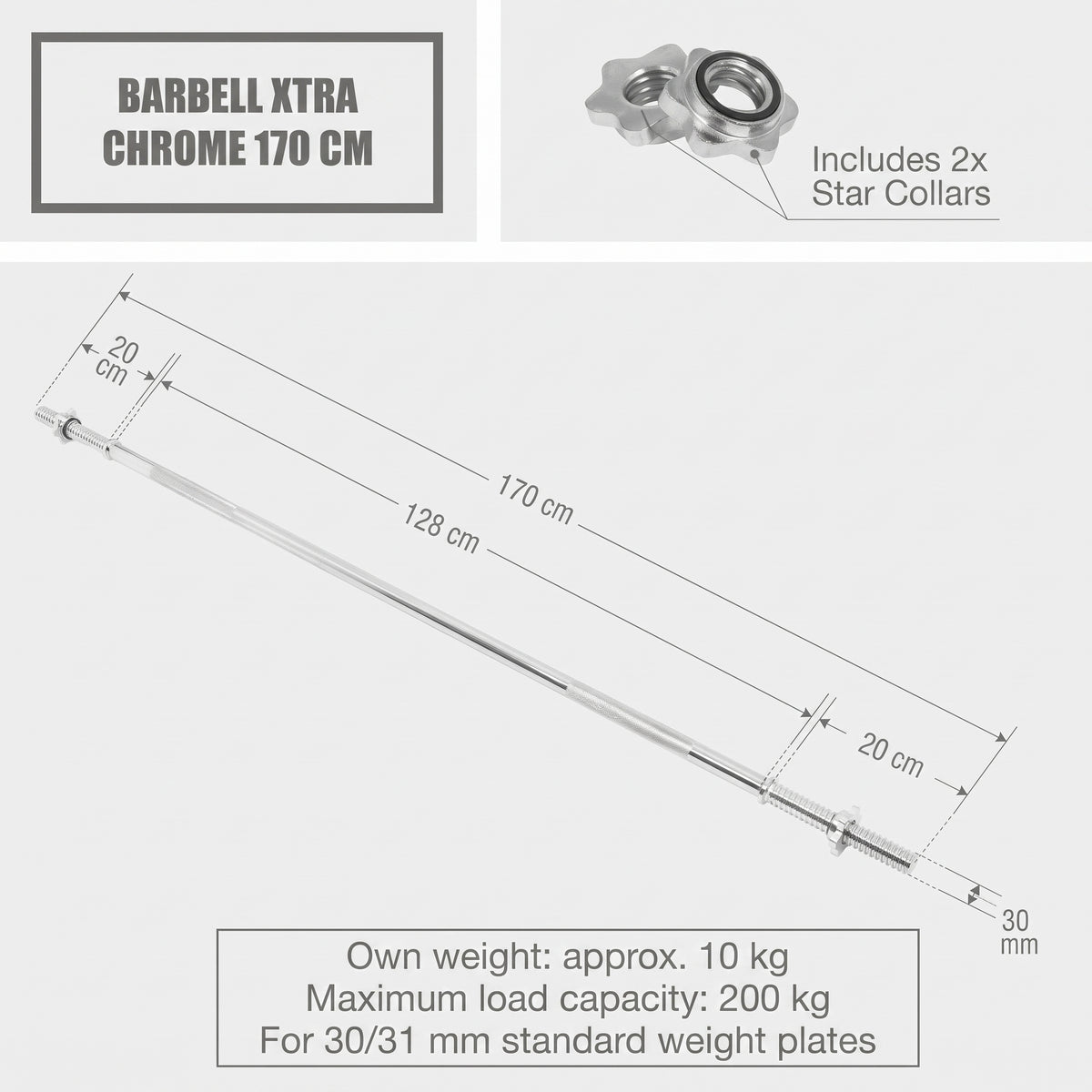 Vægtstang 170 cm Skruelås 30 mm från Gorilla Sports