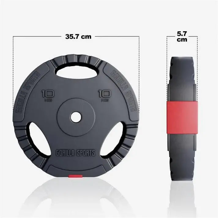 Viktskiva i cement med 30mm håldiameter , trigrip grepp - 10kg med mått