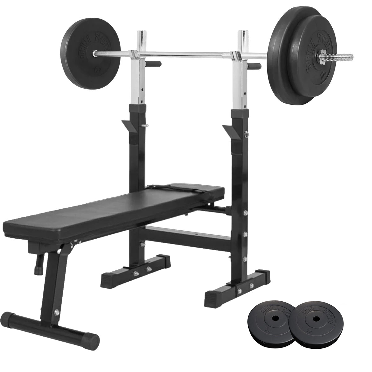 Bænkpres SORT/HVID Vægtstang 60kg