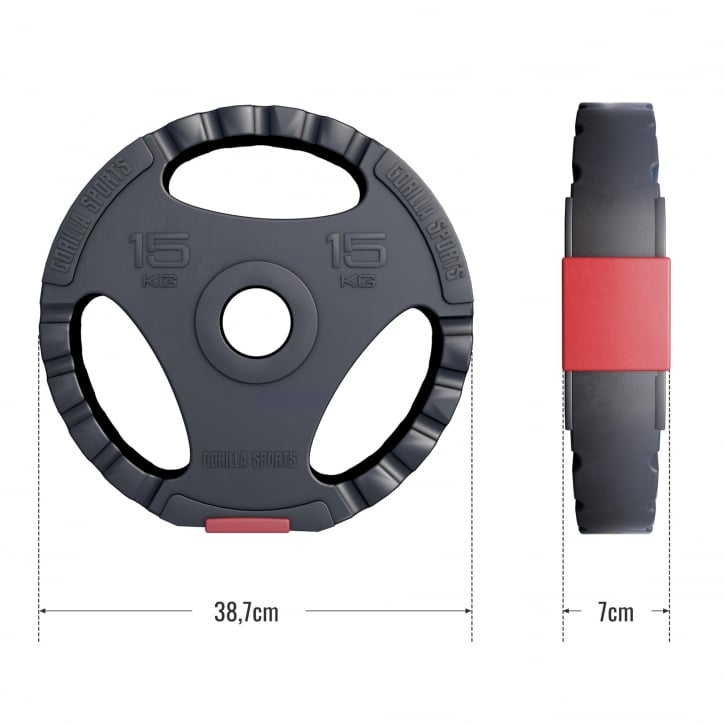 Viktskiva med TRIGRIP grepp i cement, 50mm håldiameter - 15kg med mått
