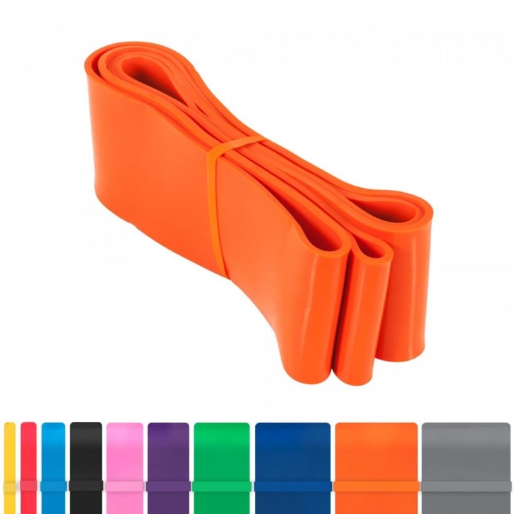 Långa gummiband i olika vikter från gorilla sports