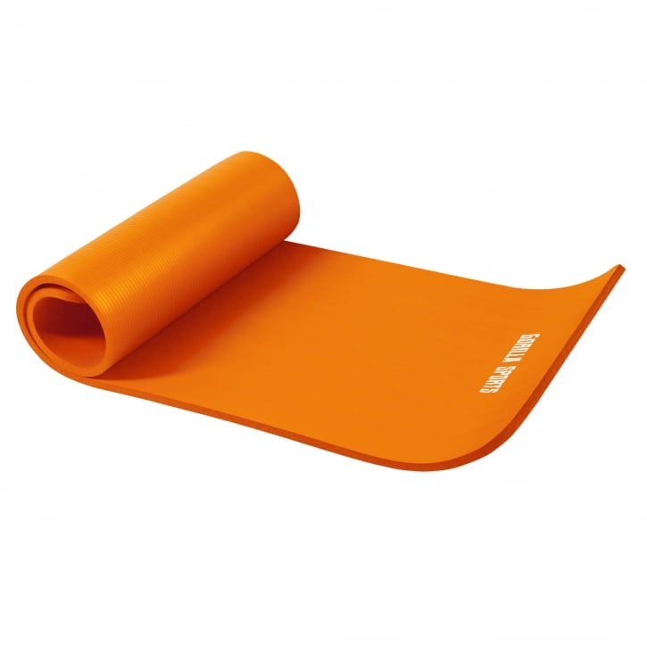 Orange träningsmatta från gorilla sports utfälld, med logga, ljus