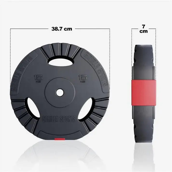 Viktskiva i cement med 30mm håldiameter , trigrip grepp - 15kg   med mått