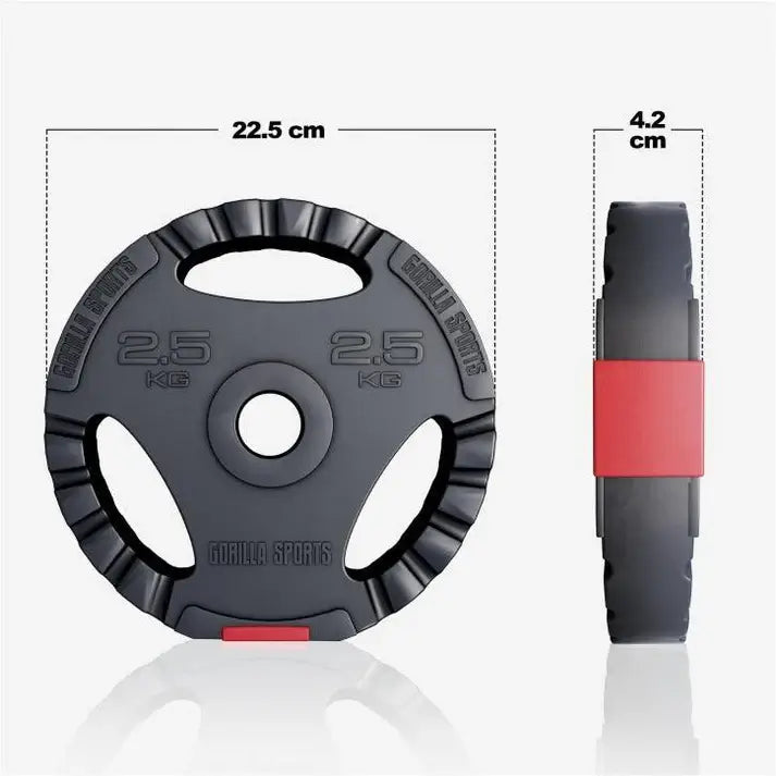 Viktskiva i cement med 50mm håldiameter , trigrip grepp - 2,5kg  med mått