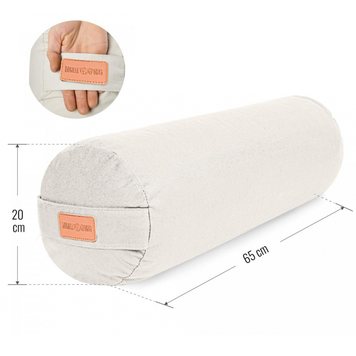 Vit yoga bolster från gorilla sports med mått från Gorilla Sports