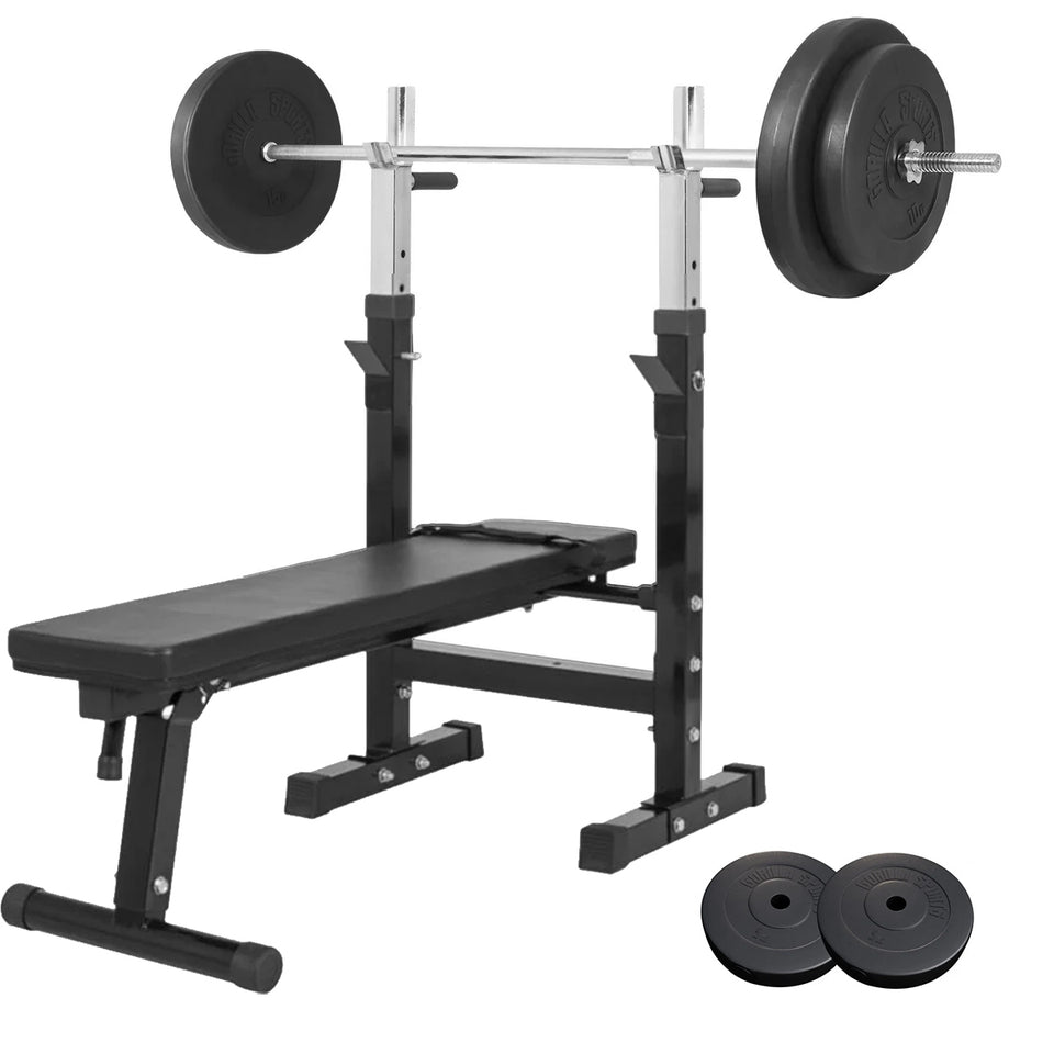 Bænkpres SORT/HVID Vægtstang 60kg