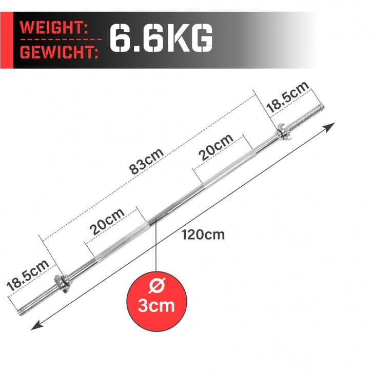 Vægtstang PHYSIONICS 30 mm 120 cm